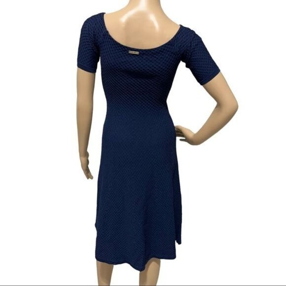 Michael Kors Navy Textured Stretch Fit & Flare Dress Size XS - Picture 2 of 7